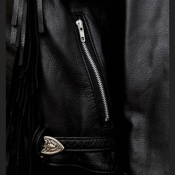 Black leather fringed jacket / XL - Picture 7 of 10